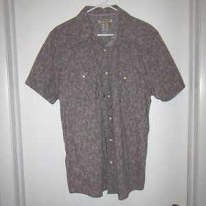 Men's Vintage by Route 66 Gray Floral Patterned Push Button Down Cotton Shirt, L
